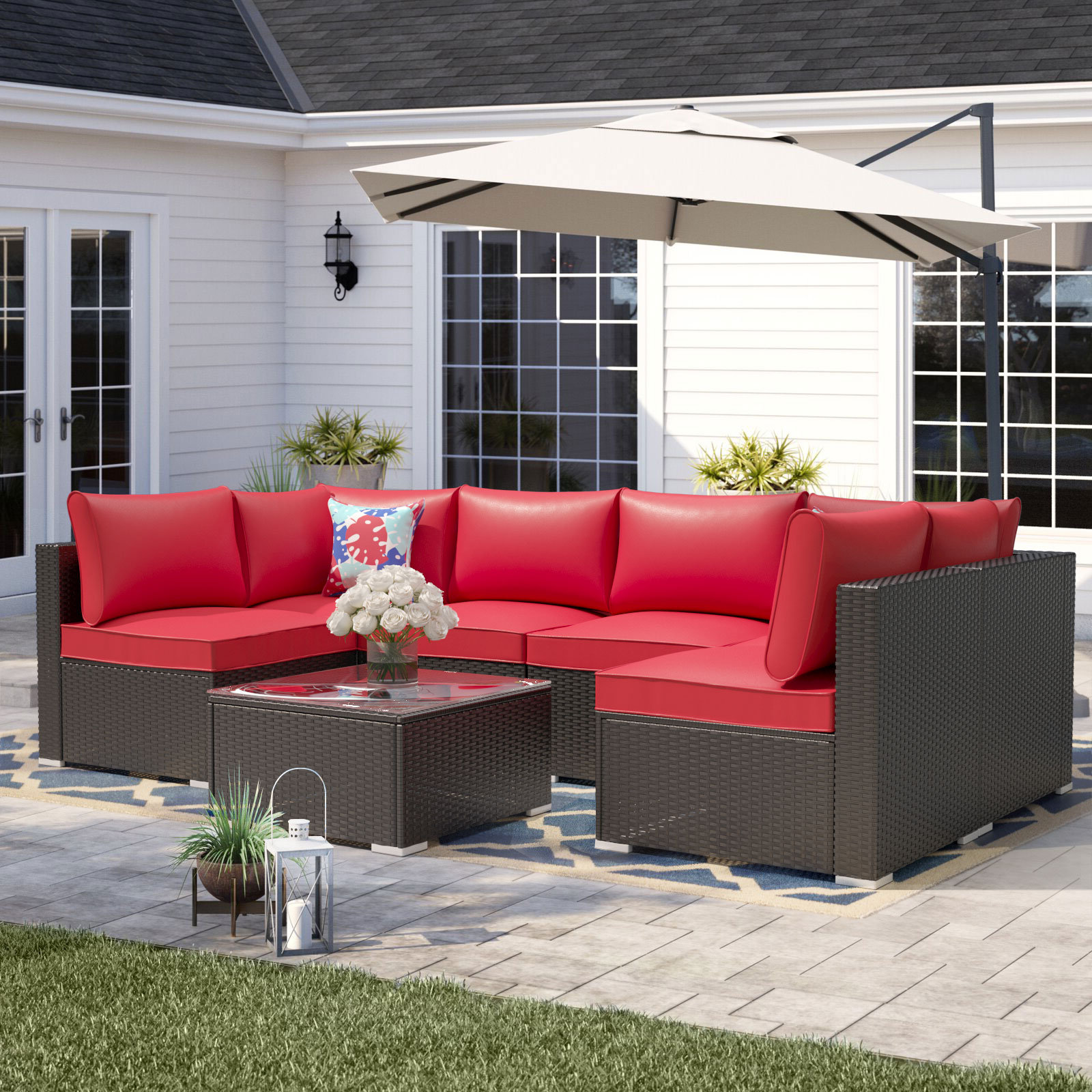 Longshore Tides Annalynn Patio Furniture on Clearance 7 Piece Rattan Sectional Seating Group with Cushions Reviews Wayfair